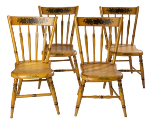 Set of Four 19th Century Painted Plank Seat Arrow Back Windsor Chairs