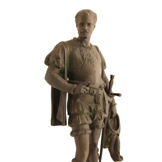 Antique Large Spelter Sculpture of Renaissance Nobleman, French 19th Century For Sale - Image 4 of 15