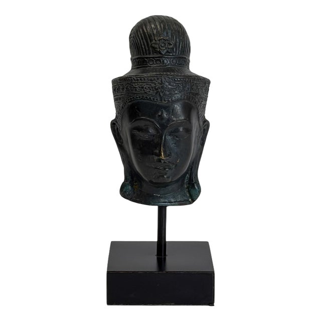 Bronze Buddha Head, Southeast Asia, 1850s For Sale