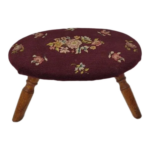 1940s Vintage Needlepoint Low Stool For Sale