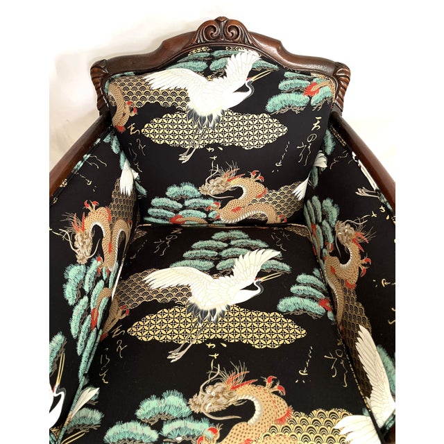 1920 Art Nouveau Newly Reupholstered Chinoiserie Club Chair For Sale - Image 6 of 8