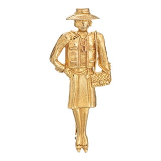 Vintage Chanel Brooch Coco Mademoiselle c1980s Yellow Gold Tone For Sale