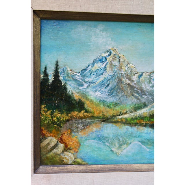 Antique Traditional Mountains and Lake Landscape Oil Painting For Sale - Image 4 of 12