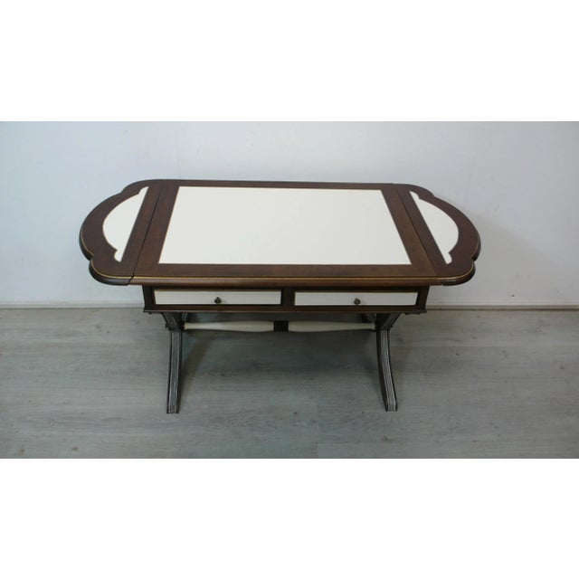 Coffee Table with Side Wings in Dark Nutwood and Cream-White, 1960s For Sale - Image 3 of 9