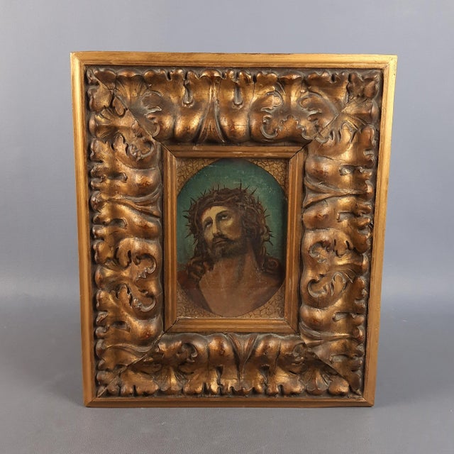 Framed Panel with Oil Painting of the Face of Christ, Early 1900s For Sale - Image 14 of 14