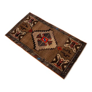 Vintage Turkish Rug 2x3 Hand-Knotted Organic Wool Earth Tones Small Rug DoorMat Kitchen Decor For Sale