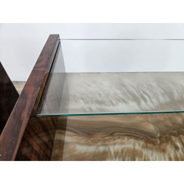 Metal Mid-Century Mahogany Nightstands with Double Glass Tops, 1960, Set of 2 For Sale - Image 7 of 18
