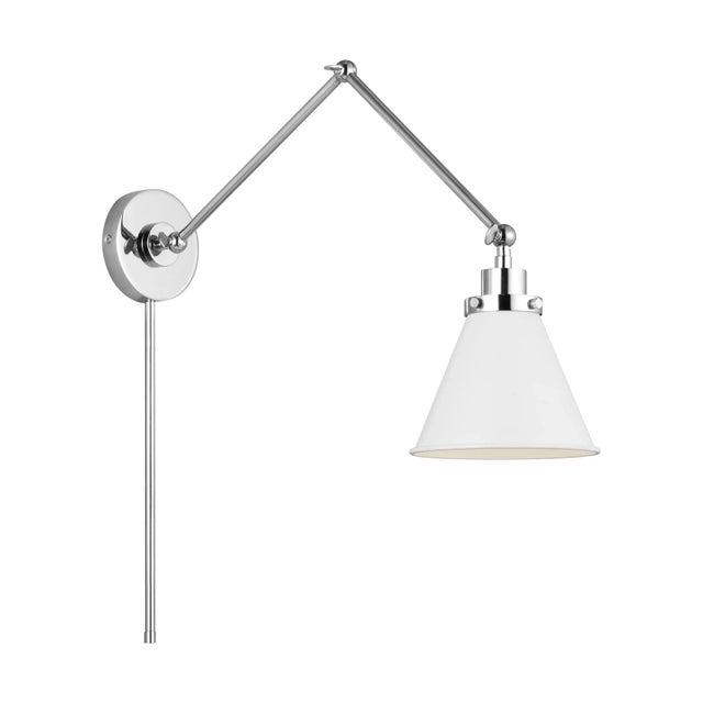 Chapman & Myers by Visual Comfort Studio Wellfleet Double Arm Cone Task Sconce, Matte White & Polished Nickel For Sale - Image 4 of 6