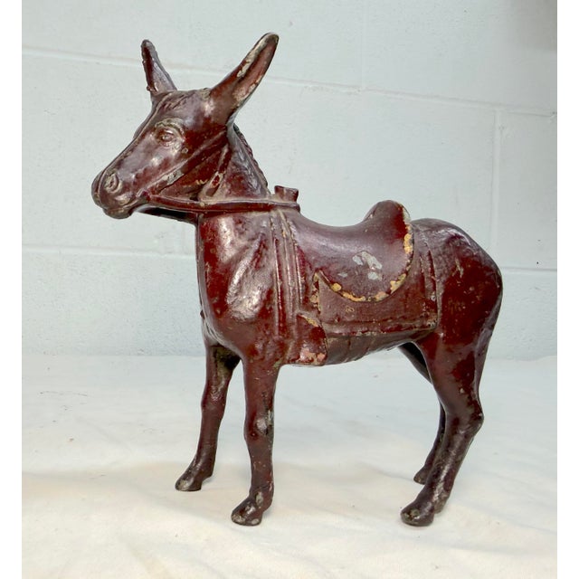 Figurative Antique 1920's Ac Williams Hand Painted Cast Iron Donkey Coin Penny Still Bank For Sale - Image 3 of 14