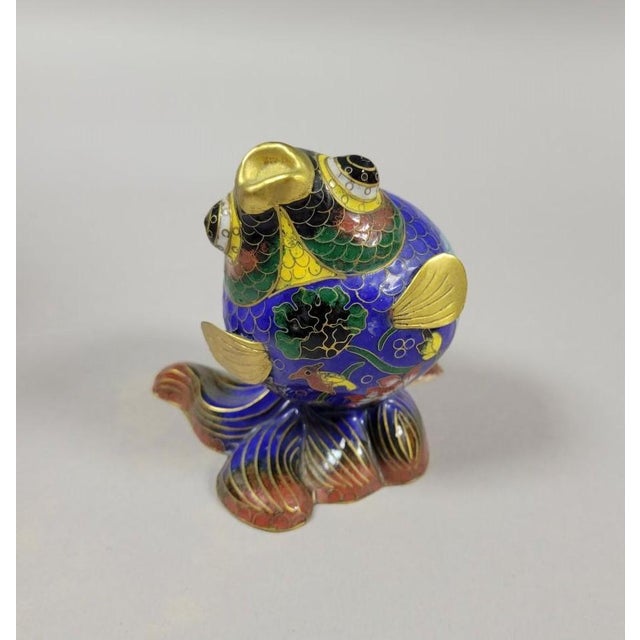 Vintage Blue With Gold Gilt Cloisonne Coy Fish Figurine For Sale - Image 4 of 7