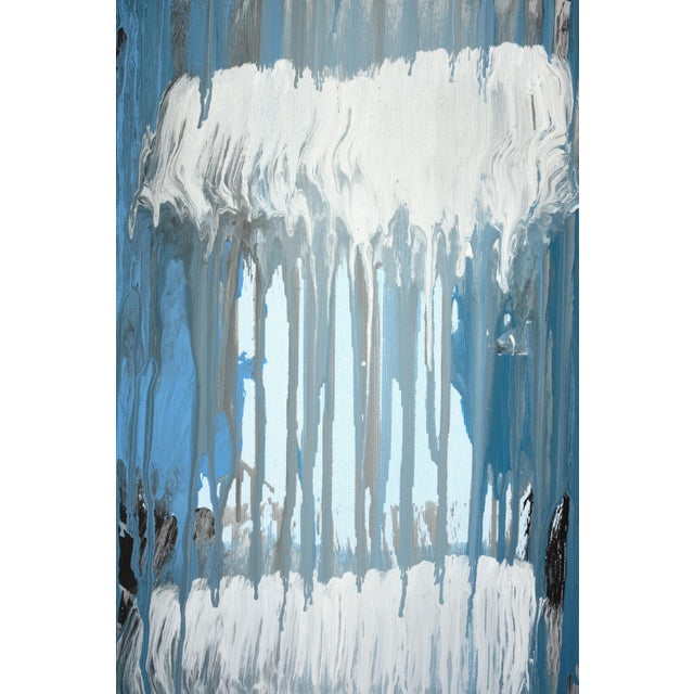"Blue Clouds Grey" Large Abstract Triptych Acrylic Painting by Simon Findlay For Sale - Image 4 of 13