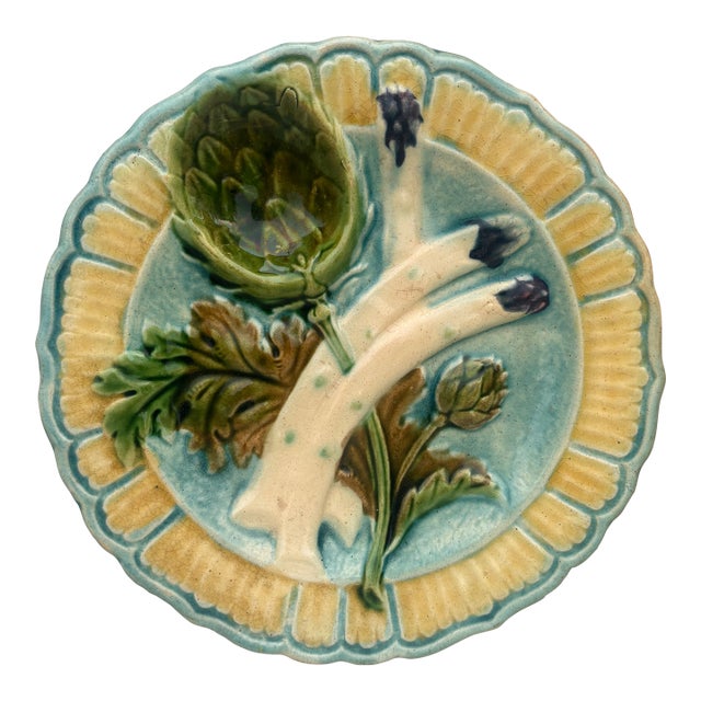 French Majolica Asparagus Plate Salins, Circa 1890 For Sale