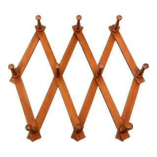 1960s Mid-Century Modern Yugoslavian Beech Wood Expandable Wall Coat & Hat Rack, 10 Pegs For Sale