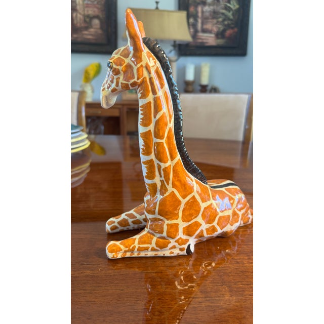 Hollywood Regency Glazed Terracotta Sculpture of a sSeated Giiraffe. Made in Italy Stamped Pristine For Sale - Image 4 of 9