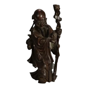 1940s Asian Carved Rosewood Standing Buddha or Wise Man Figure