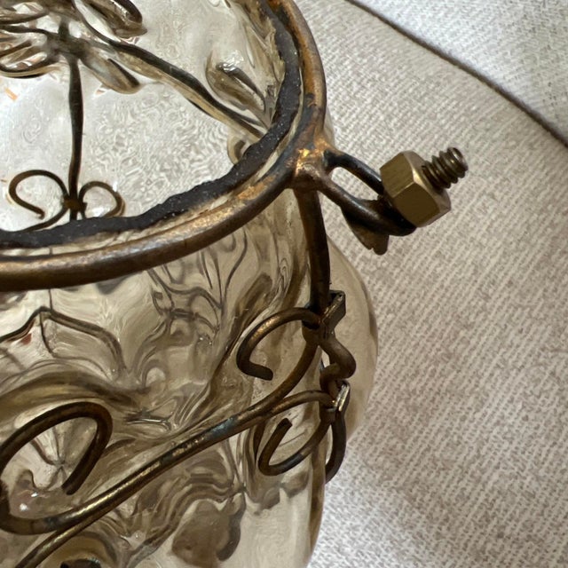 Seguso Murano Hand-Blown Glass Lantern With Sculptural Metal Cage 1930s to 1950s For Sale - Image 16 of 17