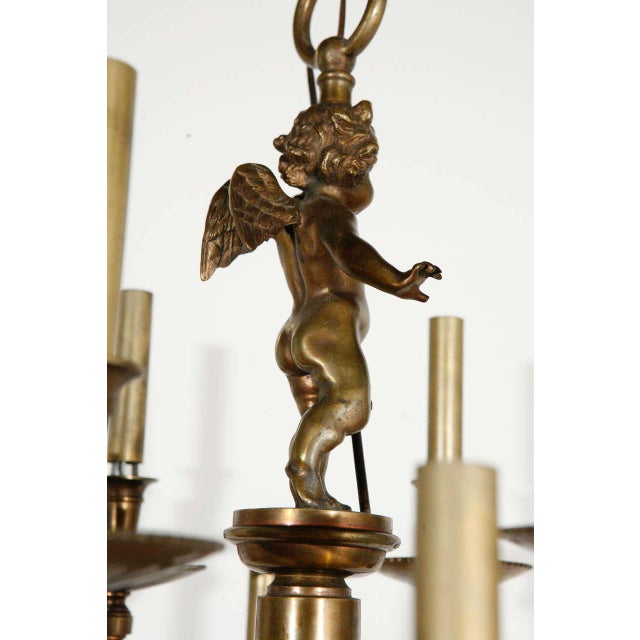 Metal 1930s Cast Brass Chandelier Fixture With Cherub For Sale - Image 7 of 10