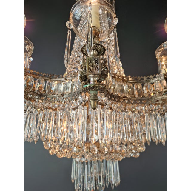 1930s 1930s Art Deco Crystal Chandelier Silver Serpentine Form Restored Antique Brass For Sale - Image 5 of 16