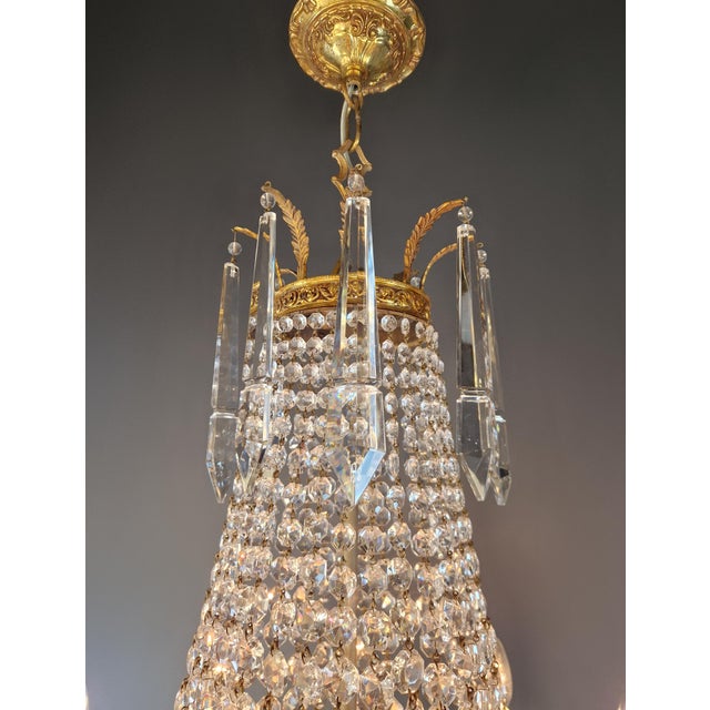 Antique French Empire Crystal Tent and Basket Chandelier Brass For Sale - Image 12 of 14
