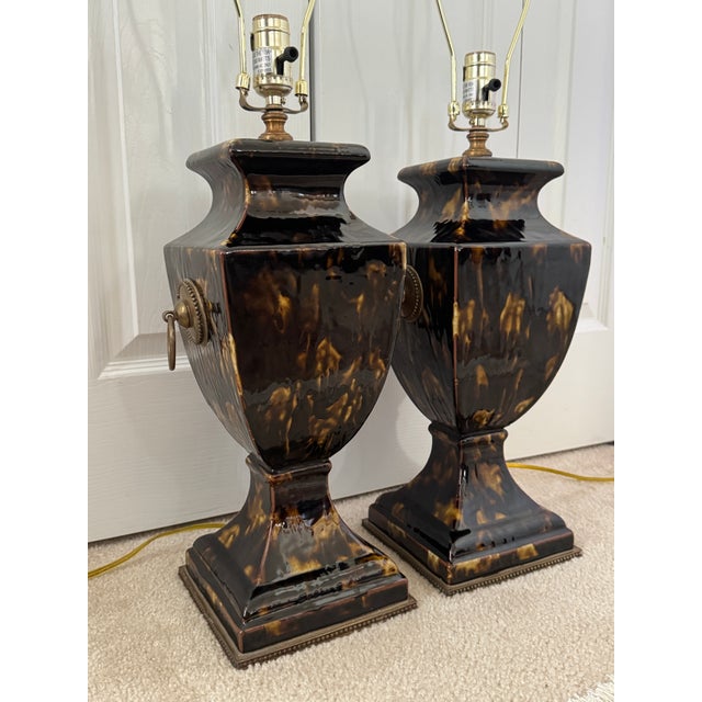 Contemporary Currey & Company Crestview Tortoise Shell Ceramic Neoclassical Table Lamps - Pair For Sale - Image 10 of 17