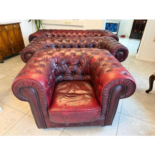 Chesterfield Leather Sofa and Chairs, Set of 3 For Sale - Image 15 of 18