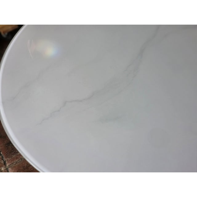 1950s Dolphin Koi Fish Italian Carved Wood Base Faux Carrera Marble Glass Top For Sale - Image 5 of 6