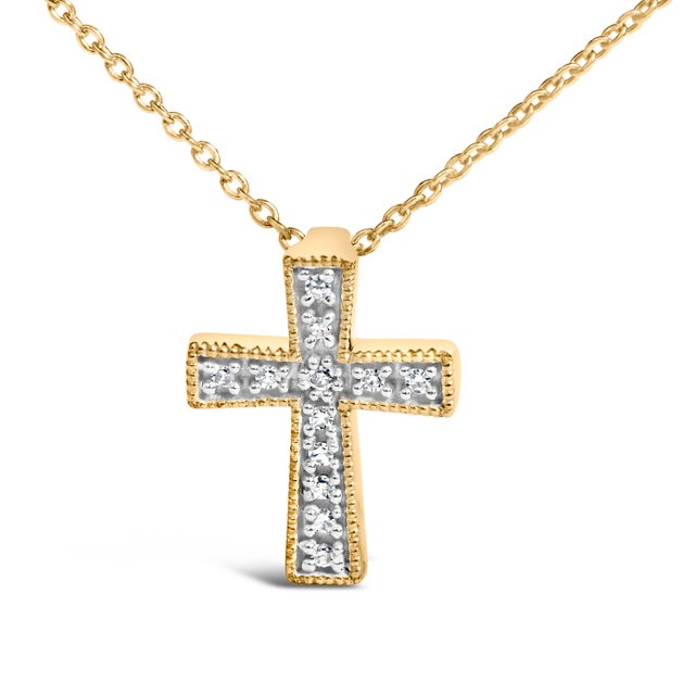 Contemporary Gold Vermeil Diamond Accent Cross Pendant Necklace For Sale - Image 3 of 4