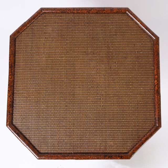 Vintage Faux Bamboo and Grasscloth Two Tiered Table For Sale - Image 4 of 8