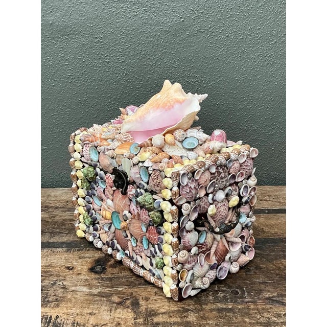 Wood Vintage Shell Embellished Decorative Box For Sale - Image 7 of 12