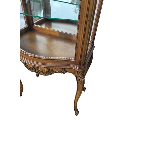 Wood Vintage French Carved Vitrine Curio Cabinet Hutch Display Louis XV Style For Sale - Image 7 of 13