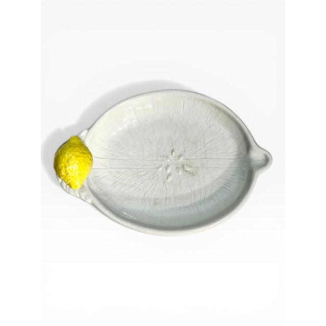 Ceramic Vintage Italian Majolica Trompe L’Oeil Ceramic Lemon Dish For Sale - Image 7 of 11