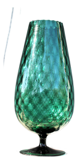 Vintage Green Hand-Blown Art Glass Vase with Textured Surface and Pedestal Base, 1960s