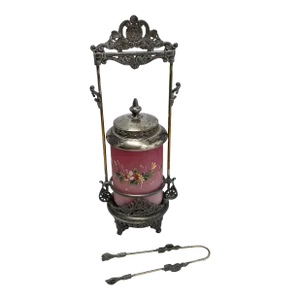Antique Glass and Quadruple Silver Plated Aurora Manufacturing Co Pickle Castor With Tongs- 4 Pieces