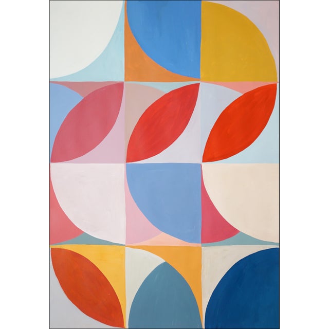 Mid-Century Modern 2026, Order Follows Repetition, Bauhaus Patterns Sequence in Vivid Tones, Large Painting Diptych by Natalia Roman For Sale - Image 3 of 10