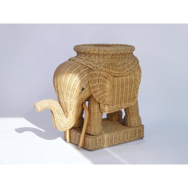 Wood Large Vintage Woven Elephant Plant Stand in Rattan, 1960s For Sale - Image 7 of 8