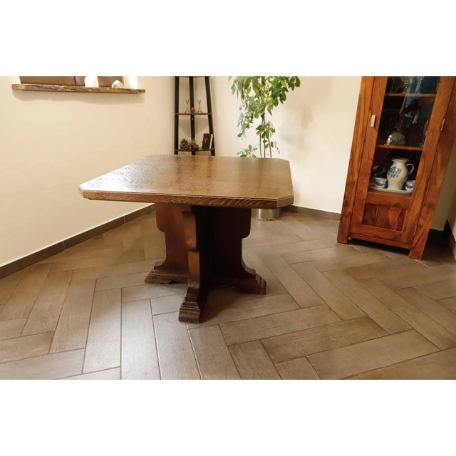 Rustic Rustic Oak Table with Central Base, 1920s For Sale - Image 3 of 17