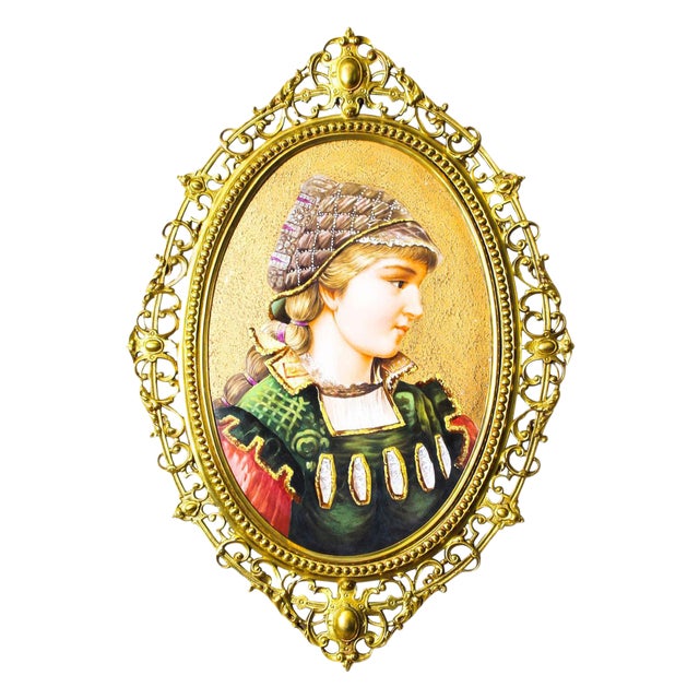 Berlin Oval Porcelain Plaque Depicting Young Woman in Ormolu Frame, 19th Century For Sale