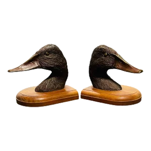 1970s Robert J Winship Bronze Canvas Back Duck Bookends - a Pair