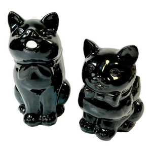1950s Vintage Americana Boho Chic Majolica Black Cat Cream and Sugar - Set of 2, Halloween.