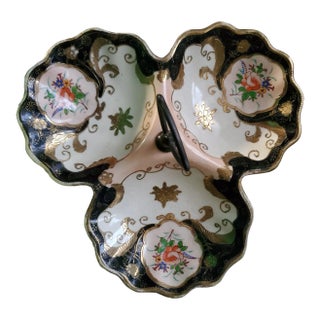 1940s Occupied Japan Era Three Bowl Candy Dish Hand-Painted Porcelain For Sale