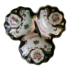 1940s Occupied Japan Era Three Bowl Candy Dish Hand-Painted Porcelain