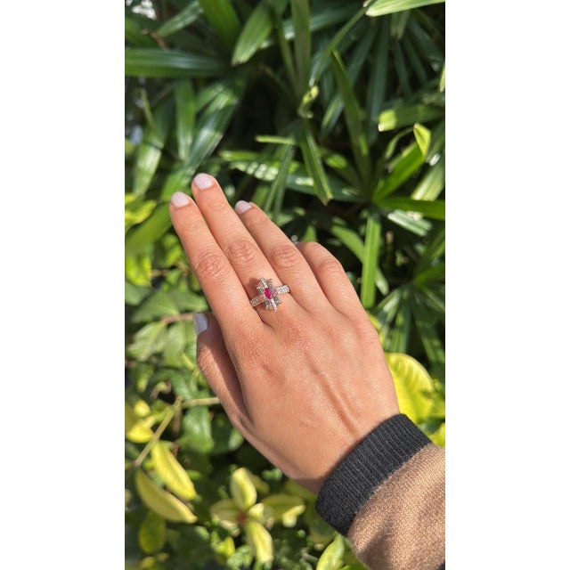 Modern Set in 18k Rose Gold, Morganite, Mozambique Ruby & Diamonds Engagement Ring, Us Size 6.75 For Sale - Image 3 of 10