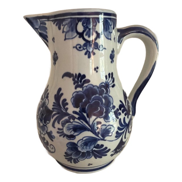Vintage Hand Painted Delft Blue & White Pitche #1455 For Sale
