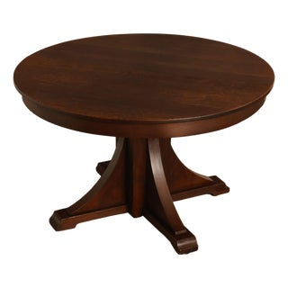 Antique Stickley Brothers 48" Round Oak Dining Table w/2 leaves For Sale