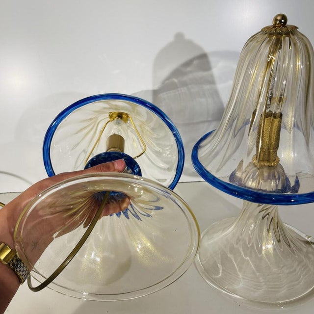 Hollywood Regency Mushroom Lamps in Gilded Sequined Murano Glass from Barovier & Toso, 1980s, Set of 2 For Sale - Image 11 of 15