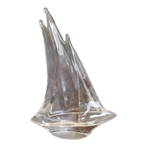 1980s Daum Large 3 Mast Crystal Sailboat