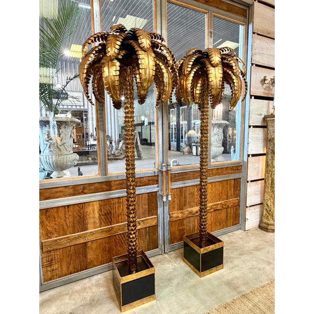Monumental Pair of Maison Jansen Gilt Metal Palm Tree Floor Lamps For Sale - Image 11 of 16