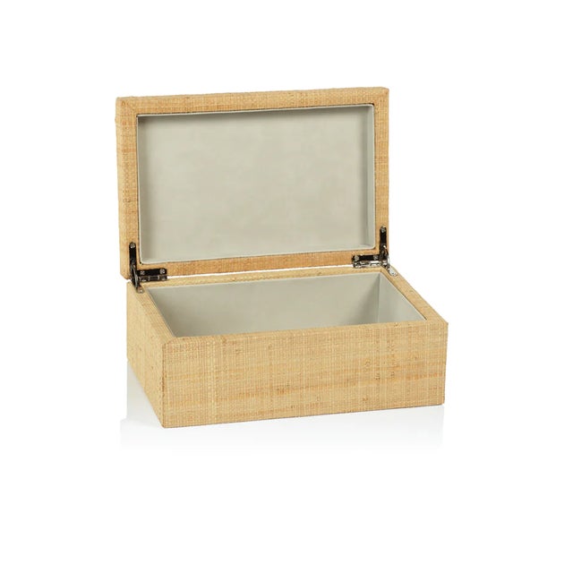 This small box with natural grasscloth covering & soft suede lining is the perfect box for desk or entry way organization....
