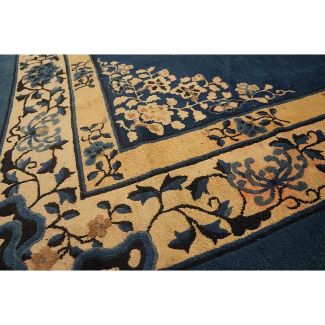 1920s 1920s Navy Solid Medallion Antique Chinese Peking Rug Knotted Wool 10' X 12' 7" For Sale - Image 5 of 9