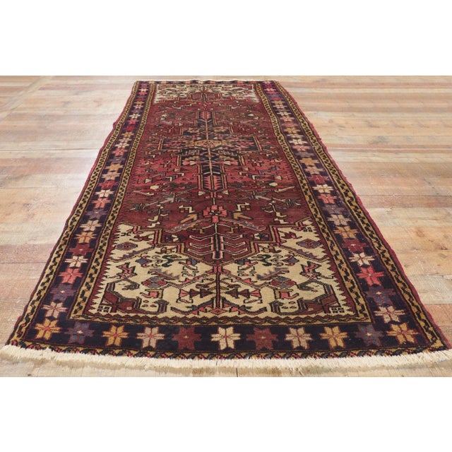 Wine Vintage Persian Heriz Rug Runner - 03'08 X 08'04 For Sale - Image 8 of 11